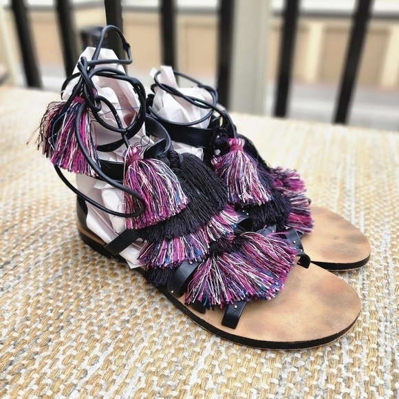 Rebecca Minkoff Elisha Tassle Zip Leather Lace Up Sandals 8.5 - Picture 2 of 7